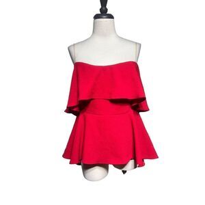 Do + Be NWT Red Strapless Ruffled Frilly Peplum Blouse Size Large
